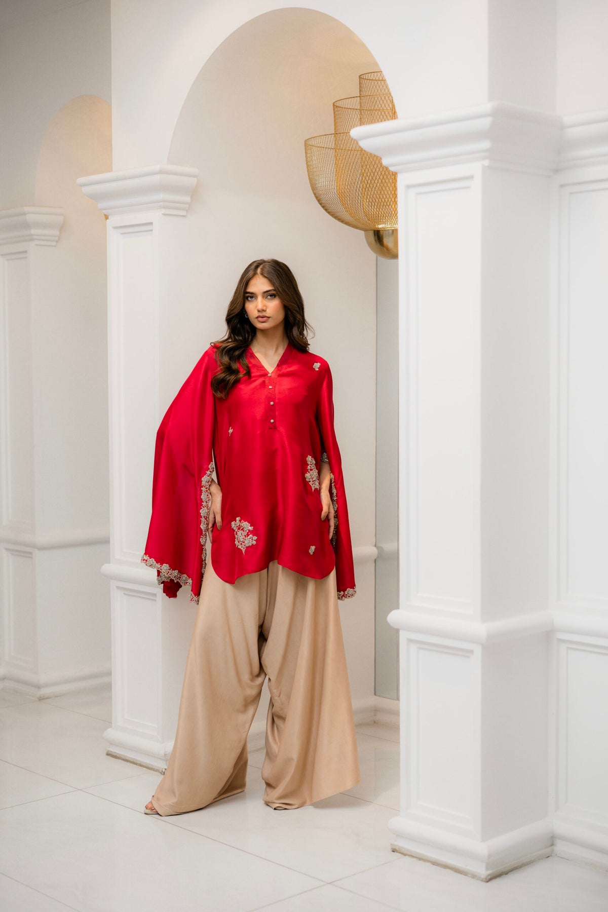 Khushboo &amp; Pankaj Crimson Silk Statement Kurta Set