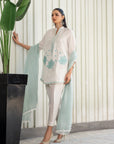 Khushboo & Pankaj Ivory Aqua Embroidered Suit Set with Tulip Pants