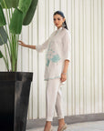 Khushboo & Pankaj Ivory Aqua Embroidered Suit Set with Tulip Pants