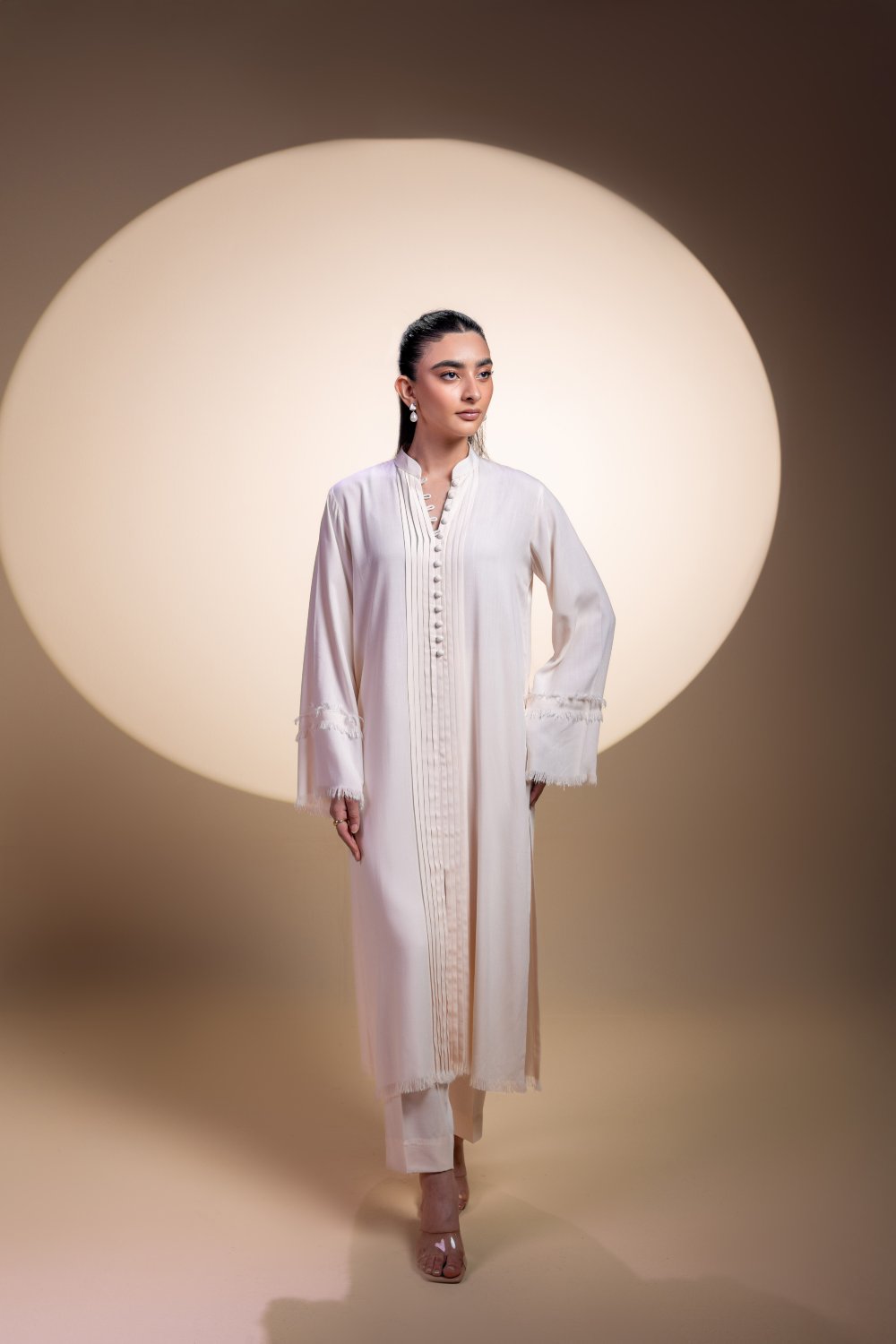 Khushboo &amp; Pankaj Ivory Pintuck Kurta Set