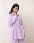 Khushboo & Pankaj Lilac Linen Embroidered Co-ord Set