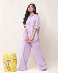 Khushboo & Pankaj Lilac Linen Embroidered Co-ord Set
