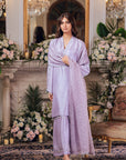 Khushboo & Pankaj Women Lilac Embroidered Silk Suit Set with Organza Dupatta