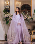 Khushboo & Pankaj Women Lilac Embroidered Silk Suit Set with Organza Dupatta