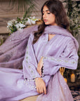 Khushboo & Pankaj Women Lilac Embroidered Silk Suit Set with Organza Dupatta