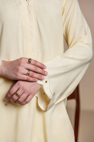 Khushboo &amp; Pankaj Lemon Yellow Scallop Detail Kurta Set