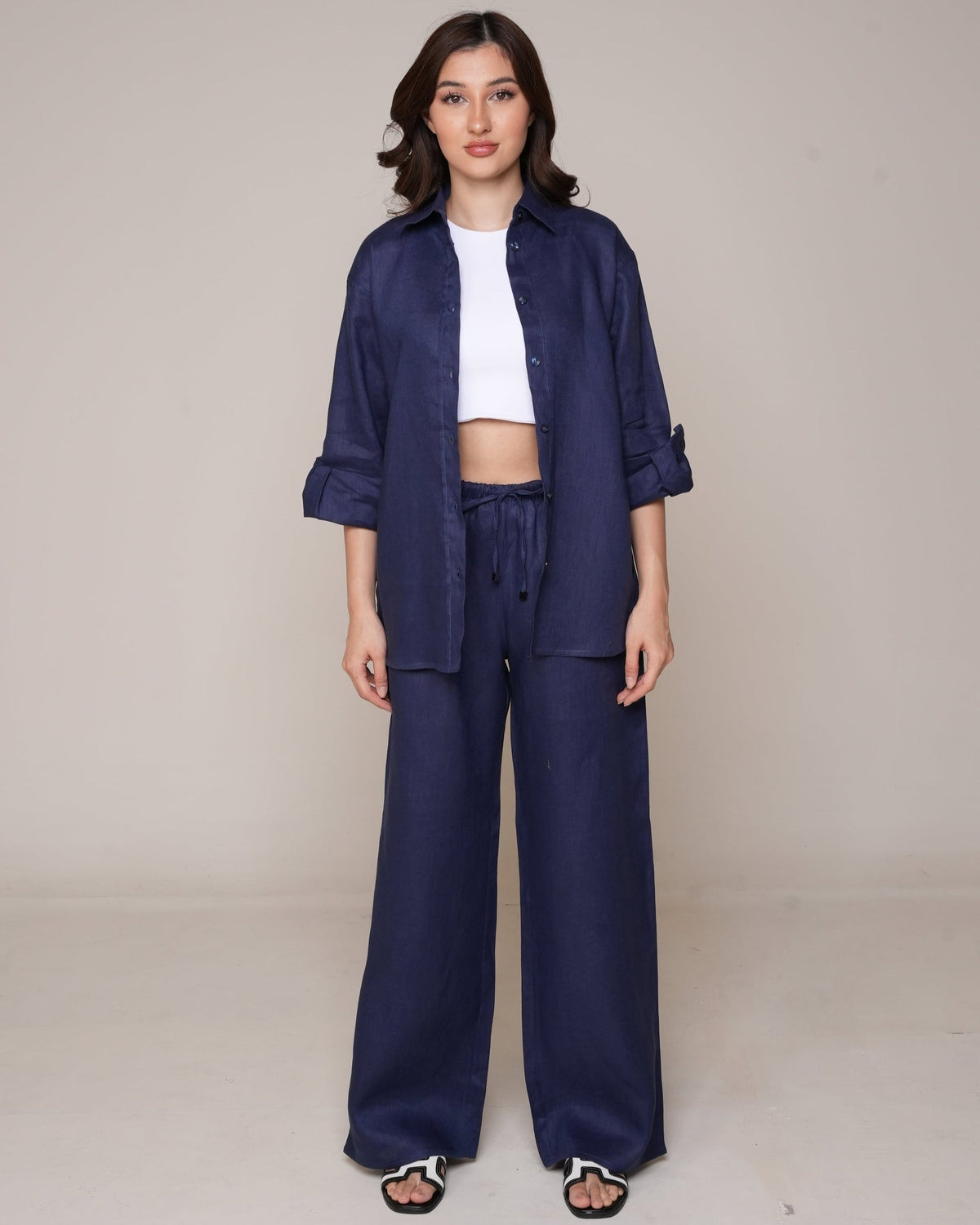 Khushboo &amp; Pankaj Midnight Navy Linen Relaxed Co-Ord Set