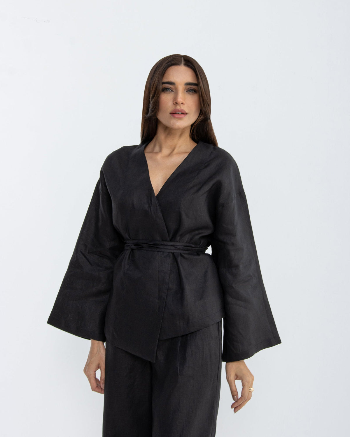 Khushboo &amp; Pankaj Midnight Veil Linen Wrap Co-Ord Set