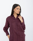 Khushboo & Pankaj Mulberry Wine Linen Relaxed Co-Ord Set