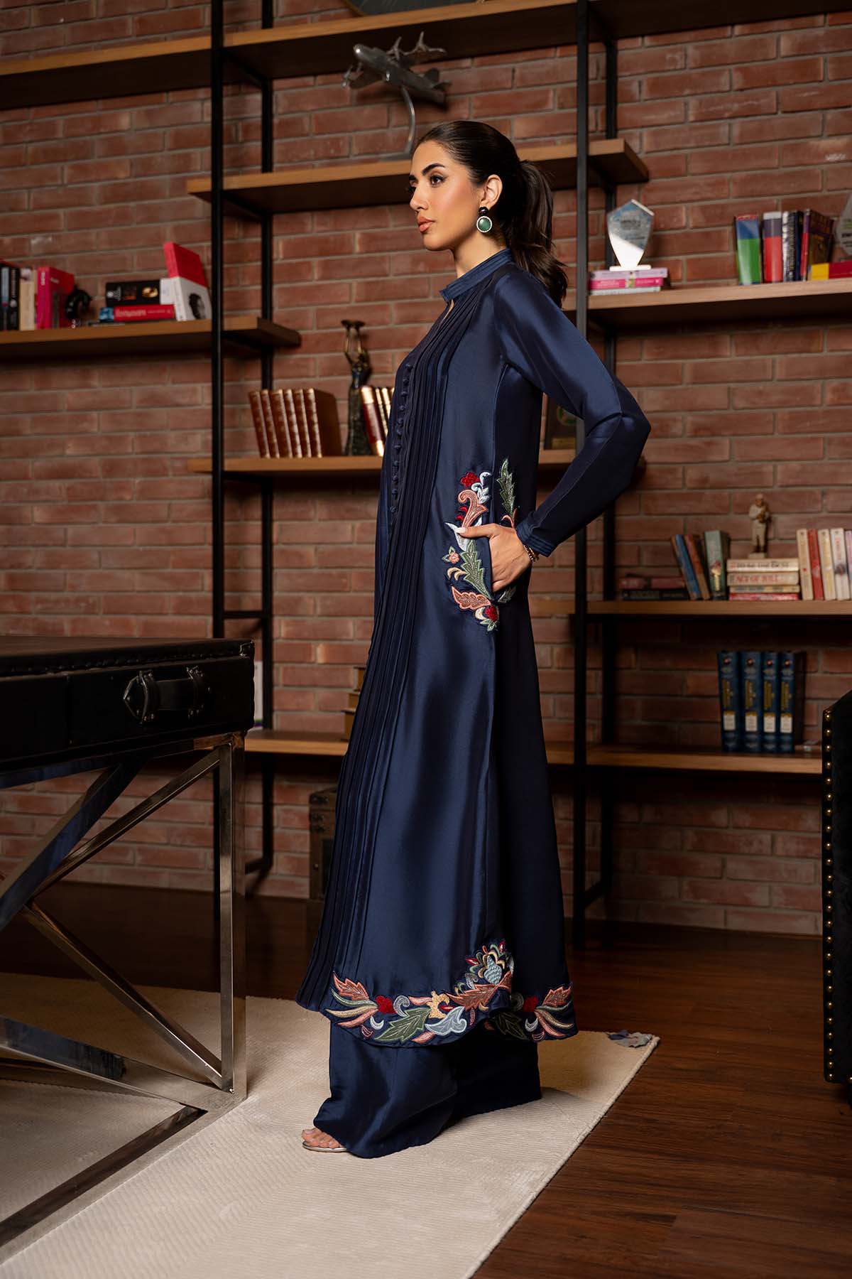 Khushboo &amp; Pankaj Midnight Navy Embroidered Pleated Kurta Set