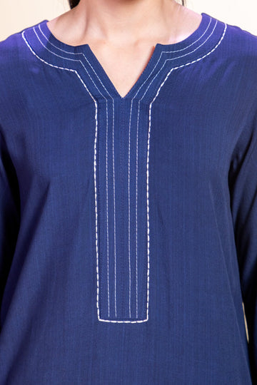 Khushboo &amp; Pankaj Navy Blue Stitch Detail Kurta Set