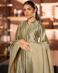 Khushboo & Pankaj Olive Sheen Pintuck Kurta Set with Dupatta