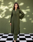 Khushboo & Pankaj Olive Moss Button Kurta Set