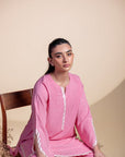 Khushboo & Pankaj Blush Pink Lace Detail Kurta Set