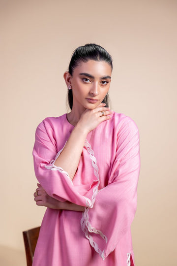 Khushboo &amp; Pankaj Blush Pink Lace Detail Kurta Set