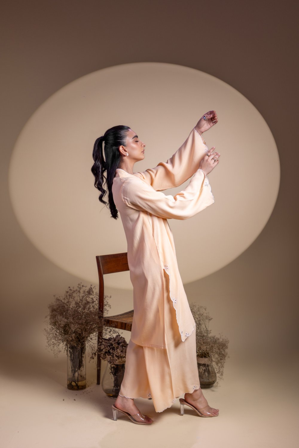 Khushboo &amp; Pankaj Peach Scallop Detail Kurta Set