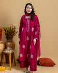 Khushboo & Pankaj Ruby Red Embroidered Kurta Set with Dupatta