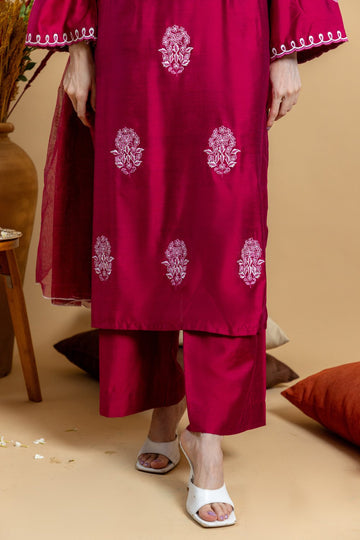 Khushboo &amp; Pankaj Ruby Red Embroidered Kurta Set with Dupatta