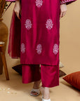 Khushboo & Pankaj Ruby Red Embroidered Kurta Set with Dupatta