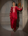 Khushboo & Pankaj Crimson Silk Embroidered Kurta Set with Tulip Pants