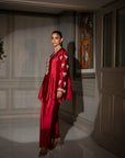Khushboo & Pankaj Crimson Silk Embroidered Kurta Set with Tulip Pants