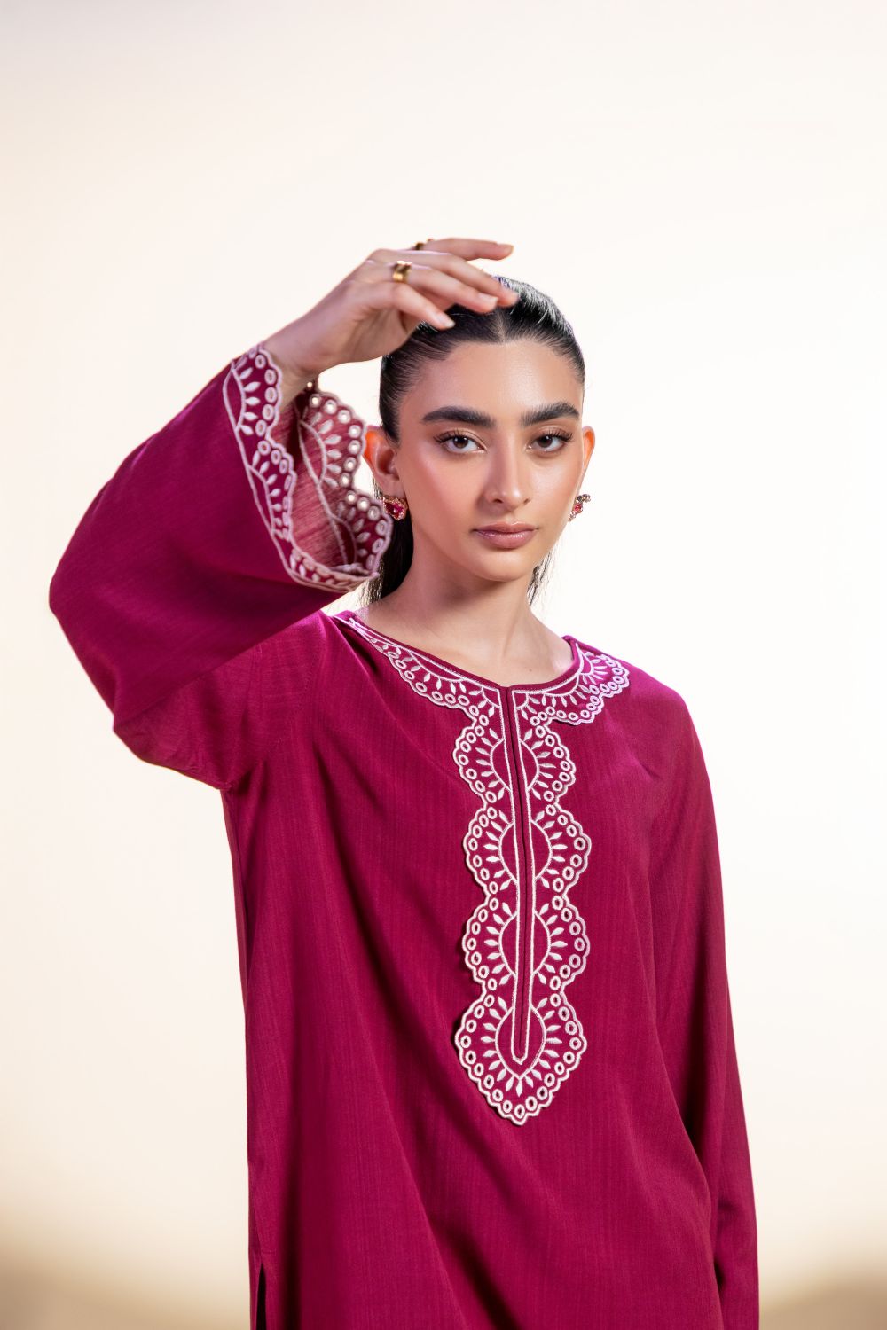Khushboo &amp; Pankaj Deep Pink Embroidered Kurta Set