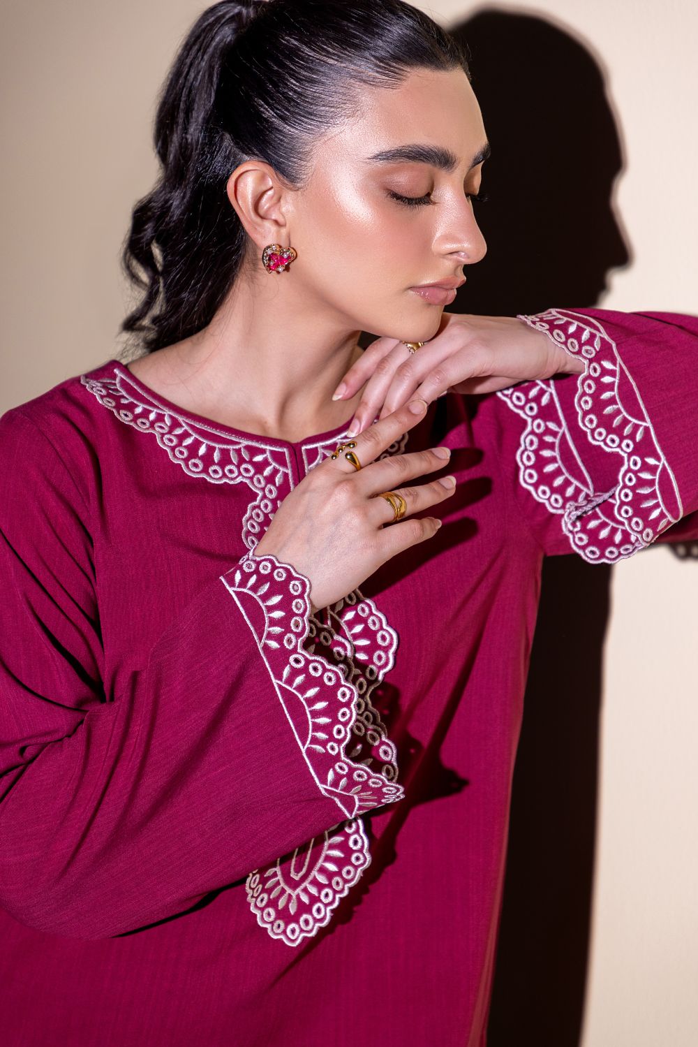 Khushboo &amp; Pankaj Deep Pink Embroidered Kurta Set