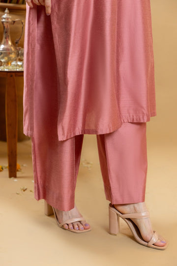 Khushboo &amp; Pankaj Rose Sand Embroidered Kurta Palazzo Set