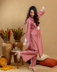Khushboo & Pankaj Rose Sand Embroidered Kurta Palazzo Set