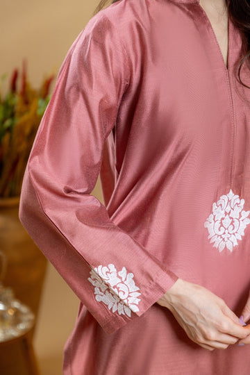 Khushboo &amp; Pankaj Rose Sand Embroidered Kurta Palazzo Set