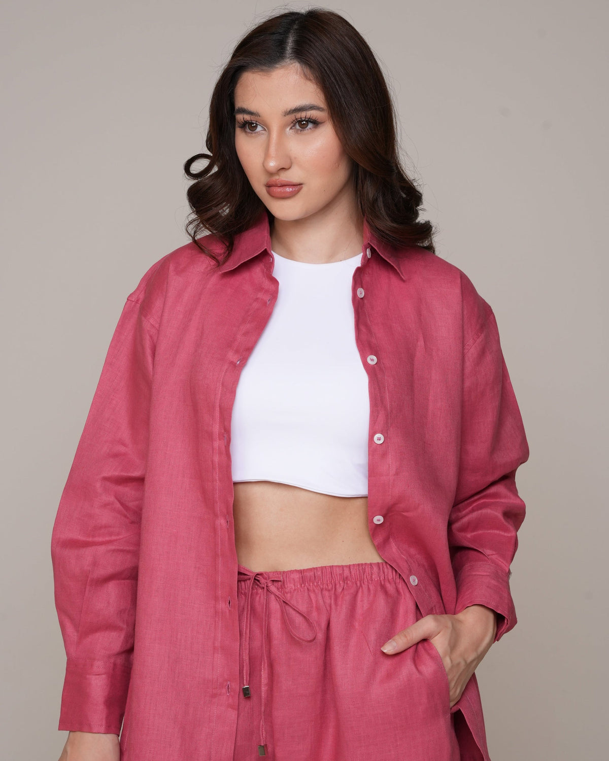 Khushboo &amp; Pankaj Rosewood Pink Linen Relaxed Co-Ord Set