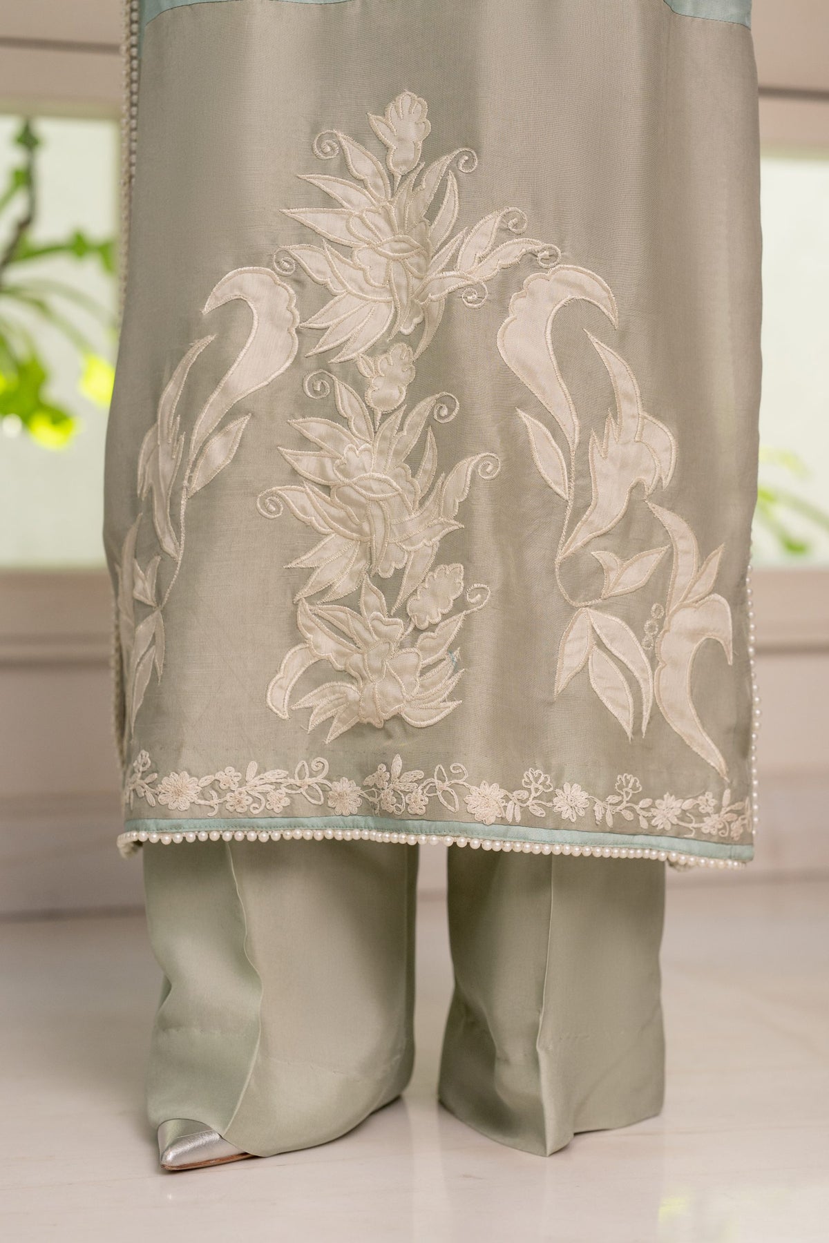 Khushboo &amp; Pankaj Sage Green Embroidered Suit Set with Dupatta