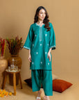 Khushboo & Pankaj Teal Scallop Embroidered Kurta Set