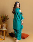 Khushboo & Pankaj Teal Scallop Embroidered Kurta Set