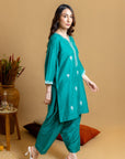 Khushboo & Pankaj Teal Scallop Embroidered Kurta Set