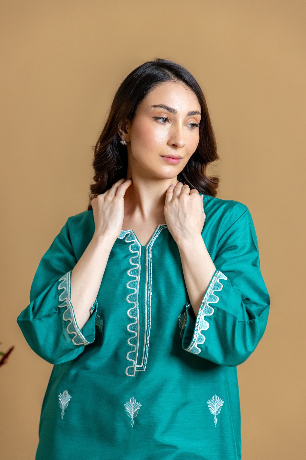 Khushboo &amp; Pankaj Teal Scallop Embroidered Kurta Set