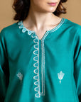 Khushboo & Pankaj Teal Scallop Embroidered Kurta Set