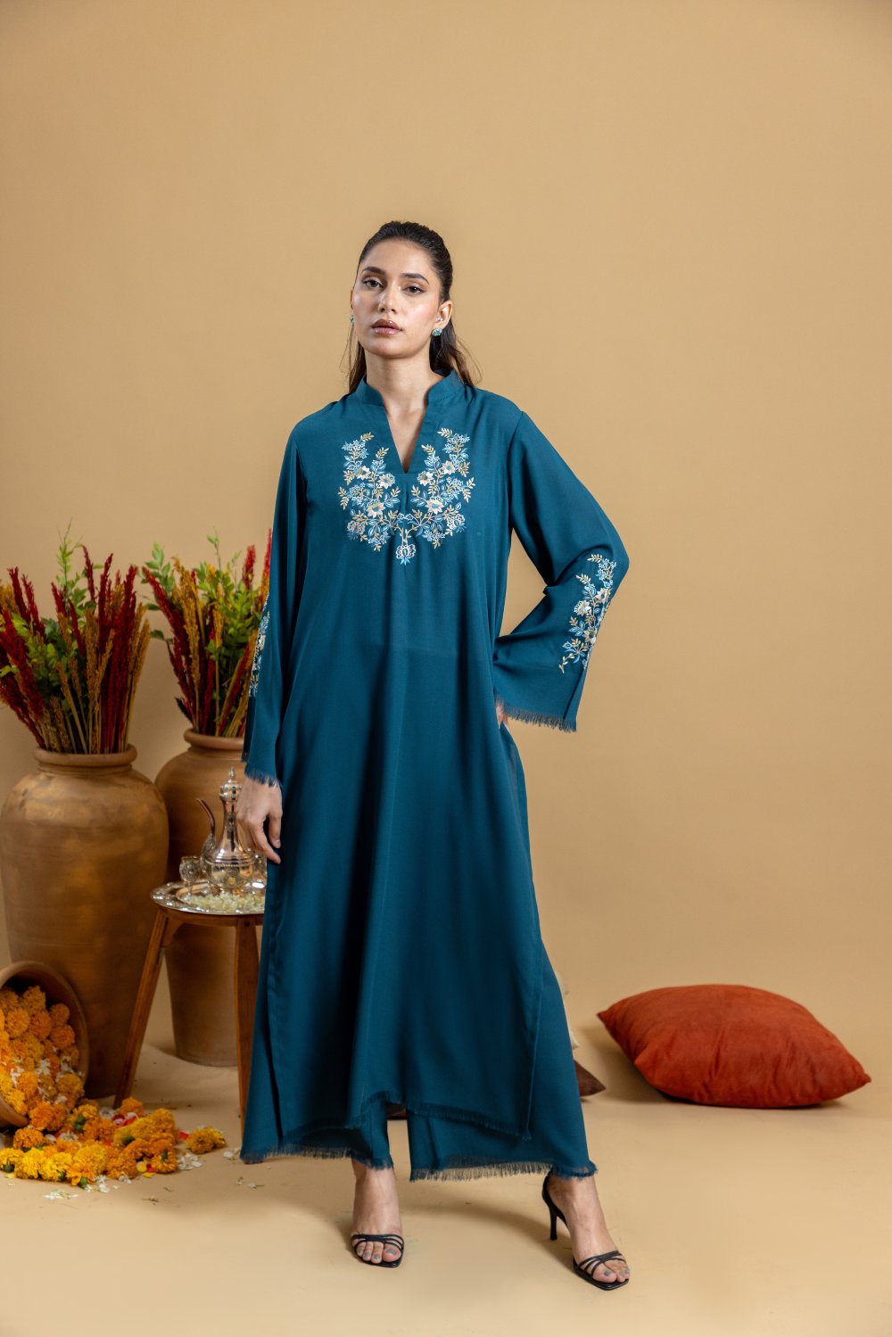 Khushboo &amp; Pankaj Teal Embroidered Kurta Set