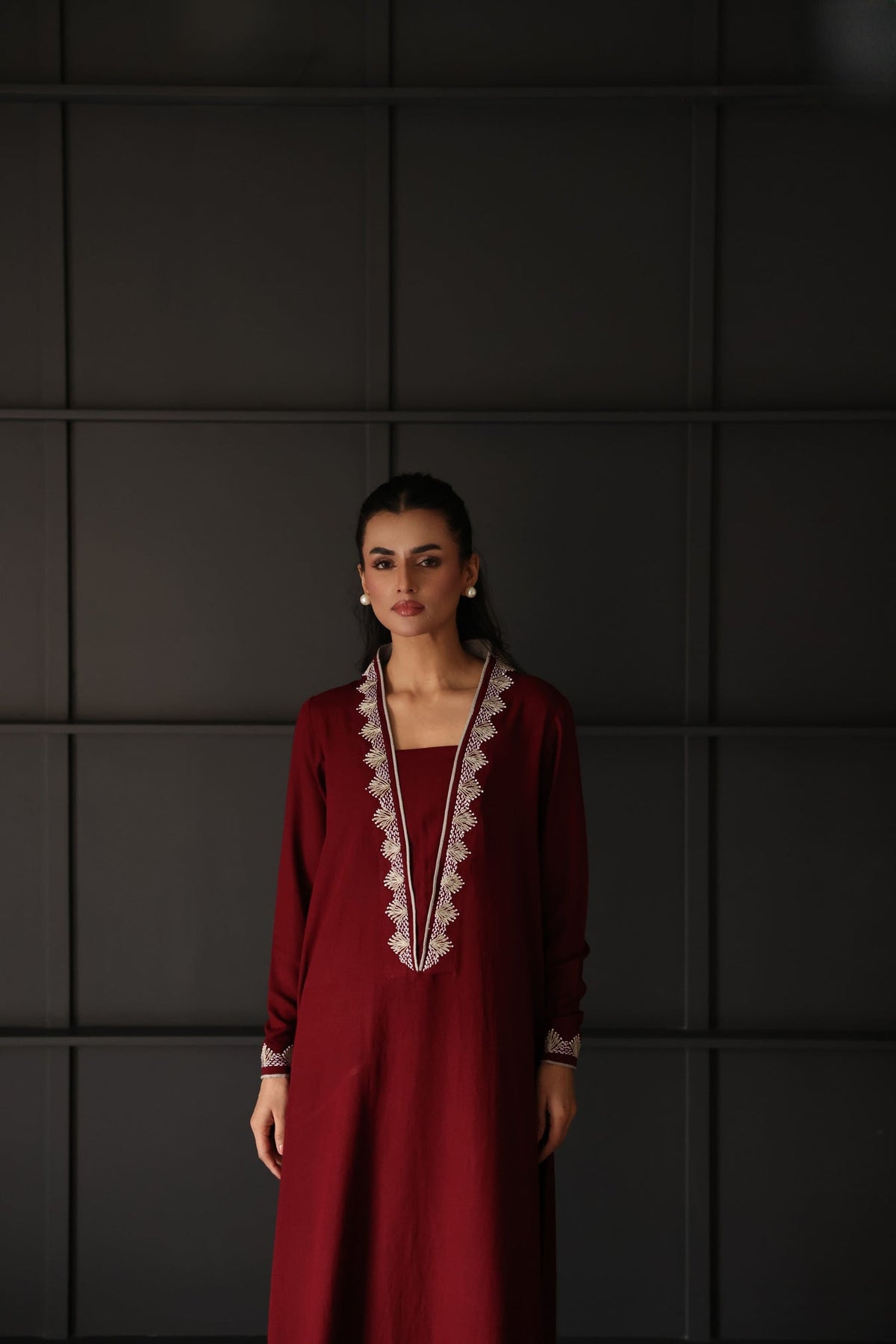 Khushboo &amp; Pankaj Wine Red Statement Kurta Set