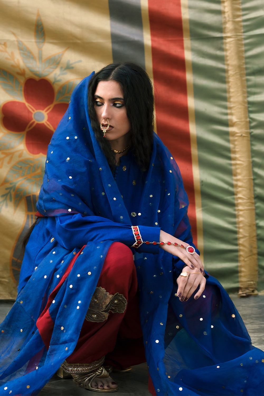 Khushboo &amp; Pankaj Midnight Blue Gota Work Kurta Set