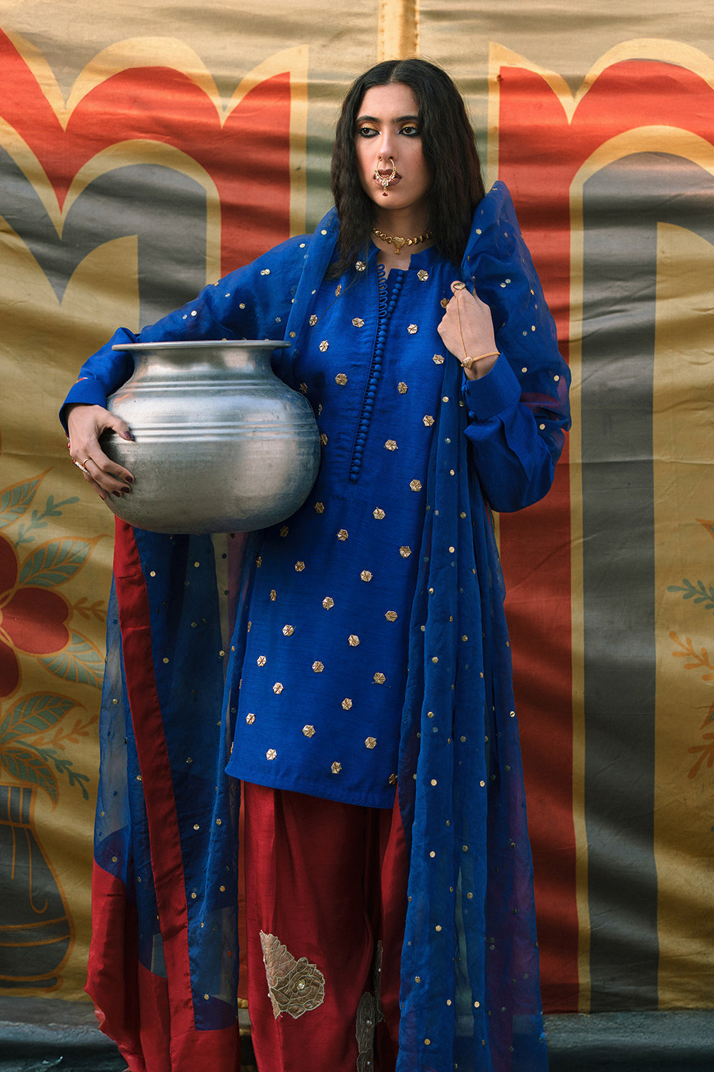 Khushboo &amp; Pankaj Midnight Blue Gota Work Kurta Set
