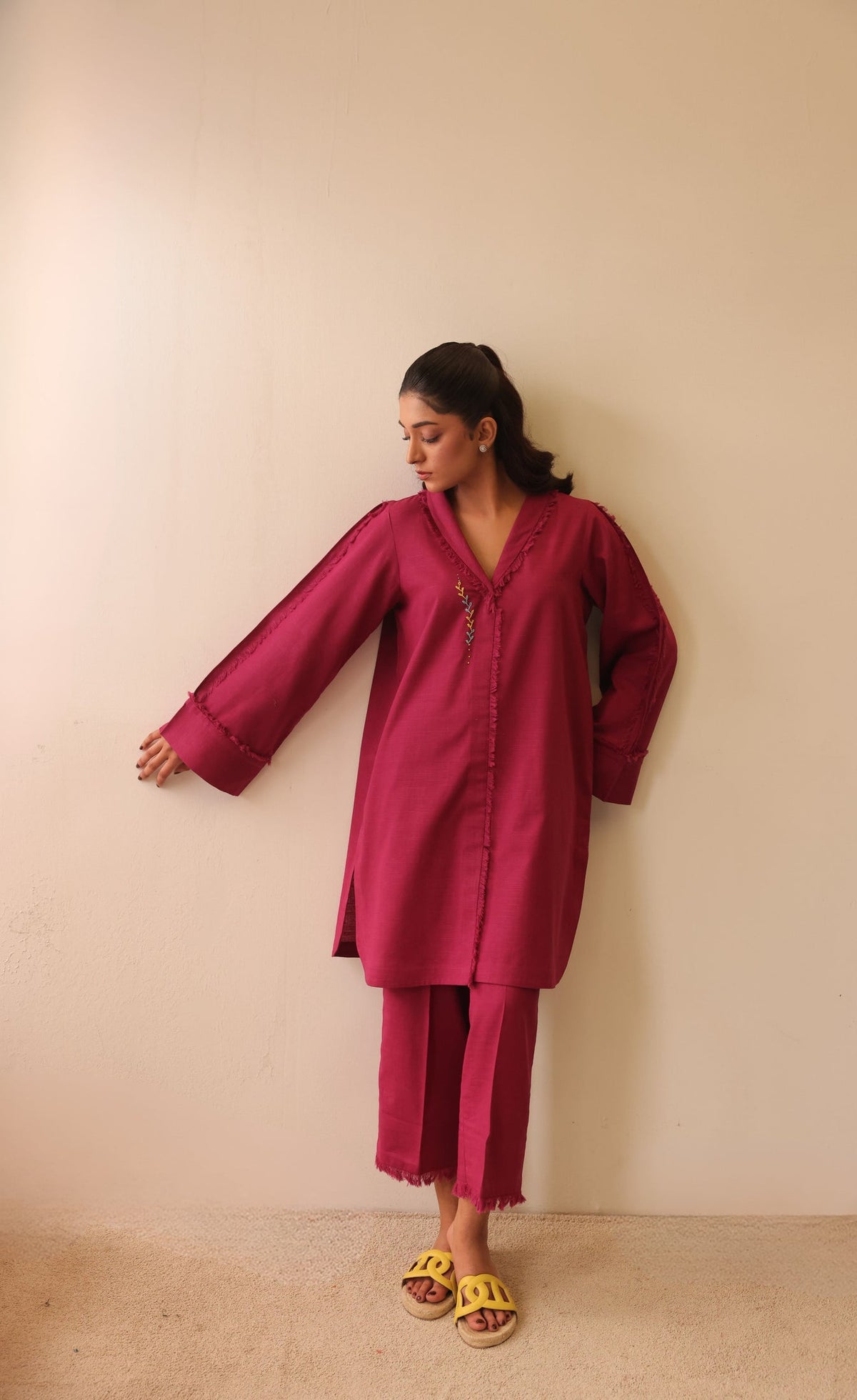 Khushboo &amp; Pankaj Rosewood Raw Edge Co-ord Set