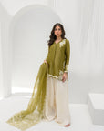 Khushboo & Pankaj Olive Silk Embroidered Kurta Palazzo Suit Sets