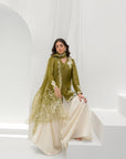Khushboo & Pankaj Olive Silk Embroidered Kurta Palazzo Suit Sets