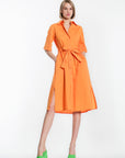 Women’s Solid Orange Shirt Dress with Waist Tie