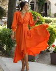 Khushboo & Pankaj Orange Empire Waist V-Neck Maxi Dress