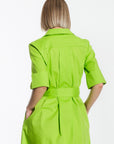 Women’s Solid Green Shirt Dress with Waist Tie