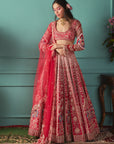 Red Lehenga With Peacock Elements
