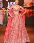 Coral shimmer lehenga set