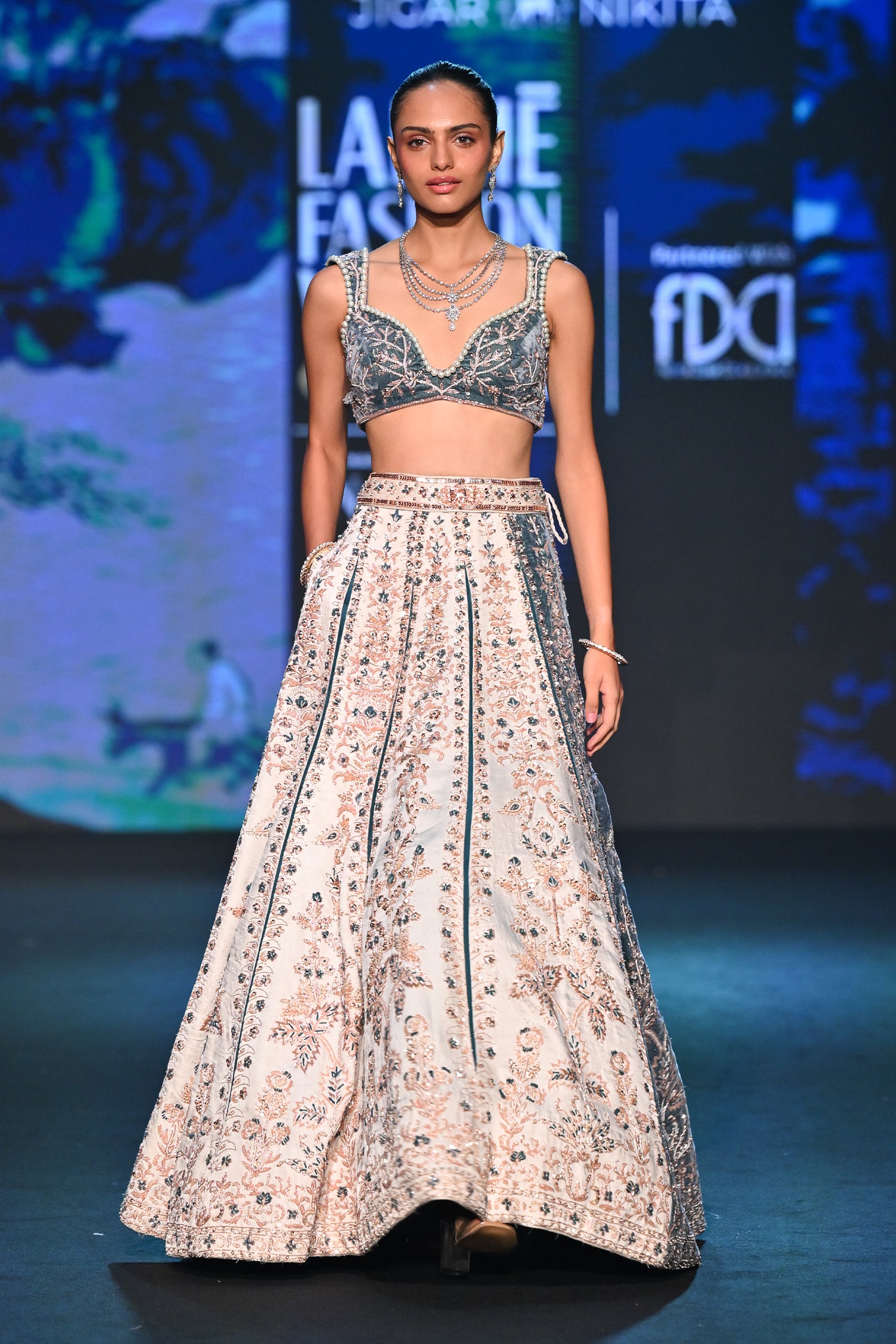 2 Pannel French Blue Lehenga Set